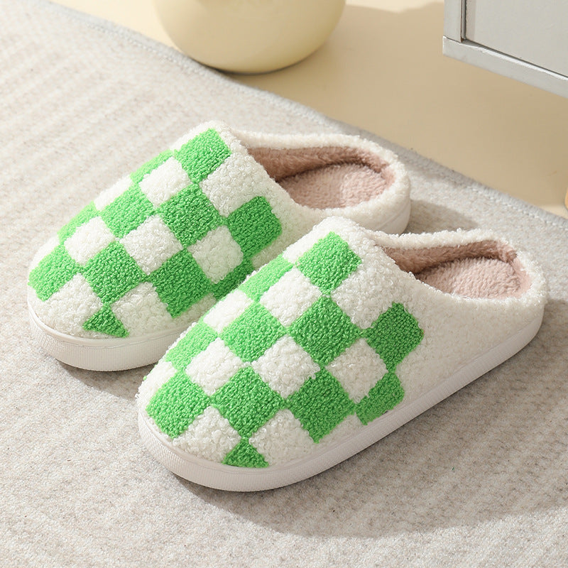 Colorful plaid pattern unisex home winter wool slippers-[Adult]-[Female]-Green-38/39-2022 Online Blue Zone Planet