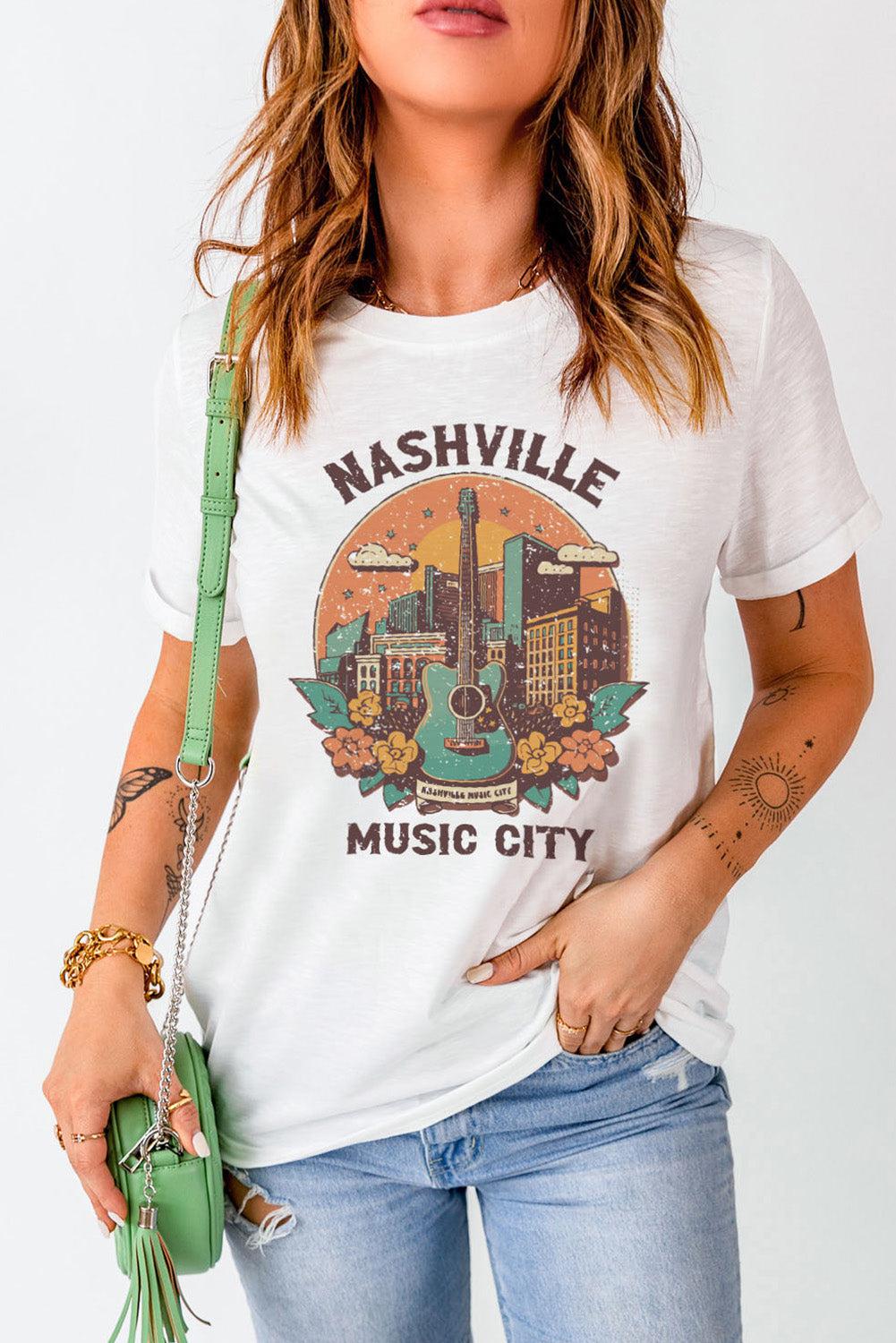 NASHVILLE MUSIC CITY Graphic Round Neck Tee BLUE ZONE PLANET