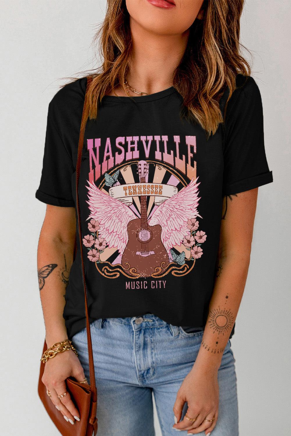 NASHVILLE TENNESSEE MUSIC CITY Graphic Round Neck Tee BLUE ZONE PLANET