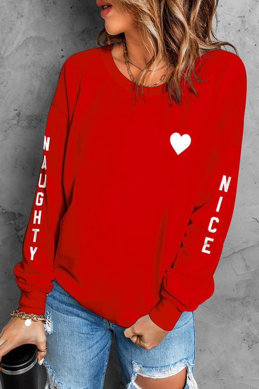 NAUGHTY NICE Heart Graphic Sweatshirt BLUE ZONE PLANET