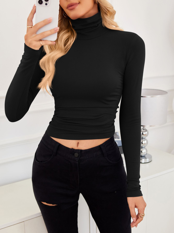 New high neck long sleeve bottoming shirt-[Adult]-[Female]-Black-S-2022 Online Blue Zone Planet