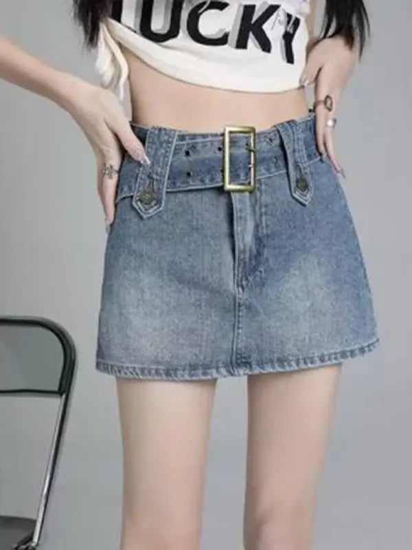Nadia's Y2K washed denim high waist slim mini skirt kakaclo