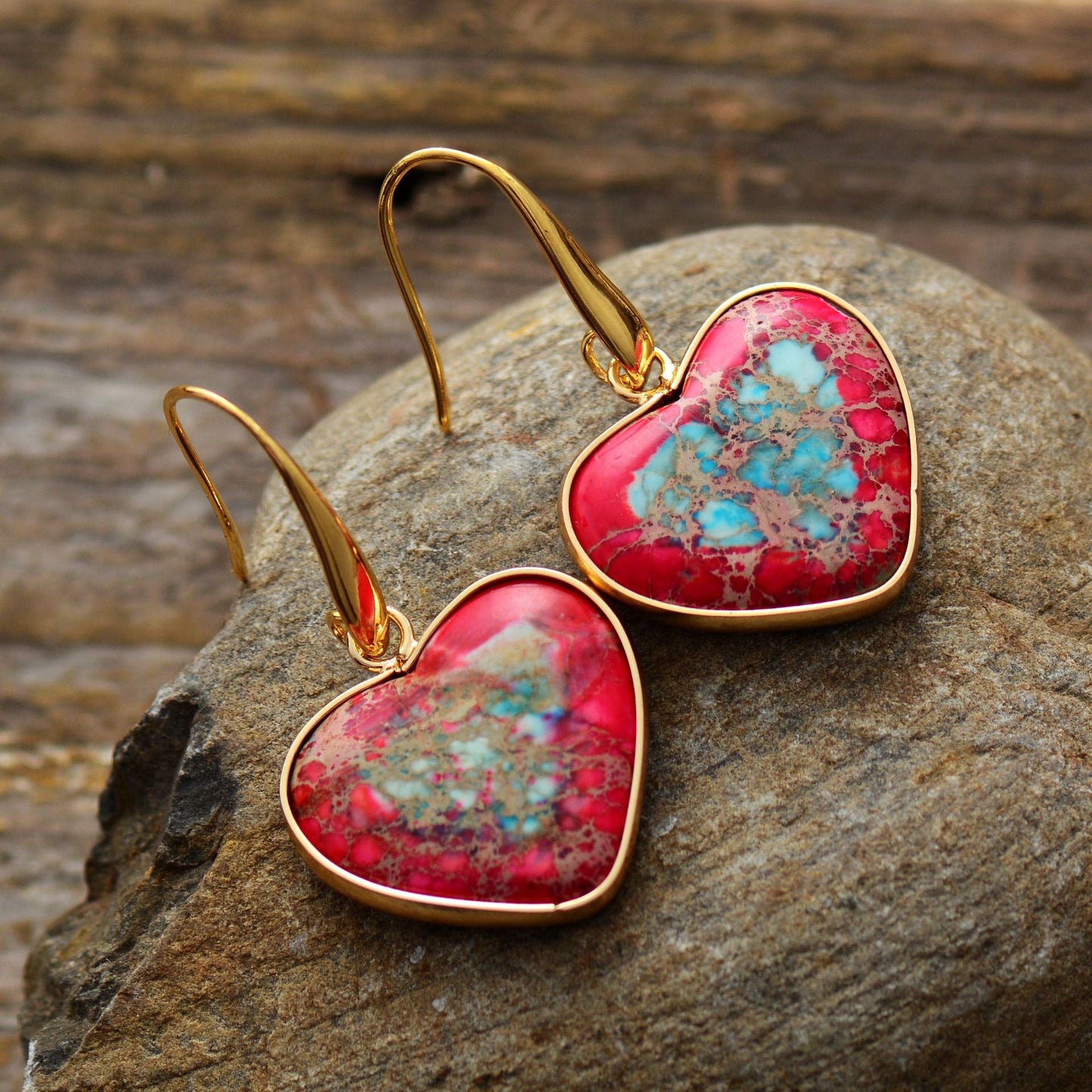 Natural Stone Heart Drop Earrings BLUE ZONE PLANET