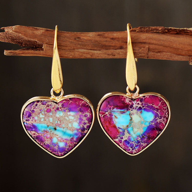 Natural Stone Heart Drop Earrings BLUE ZONE PLANET