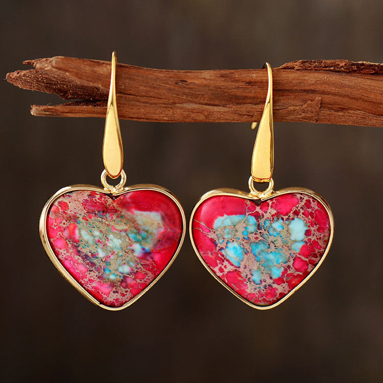 Natural Stone Heart Drop Earrings BLUE ZONE PLANET