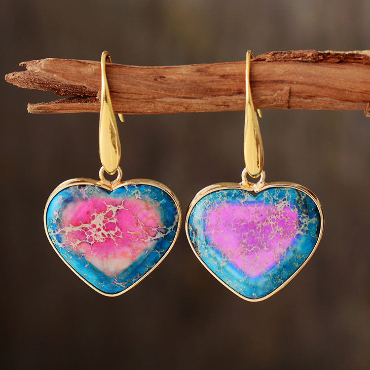 Natural Stone Heart Drop Earrings BLUE ZONE PLANET