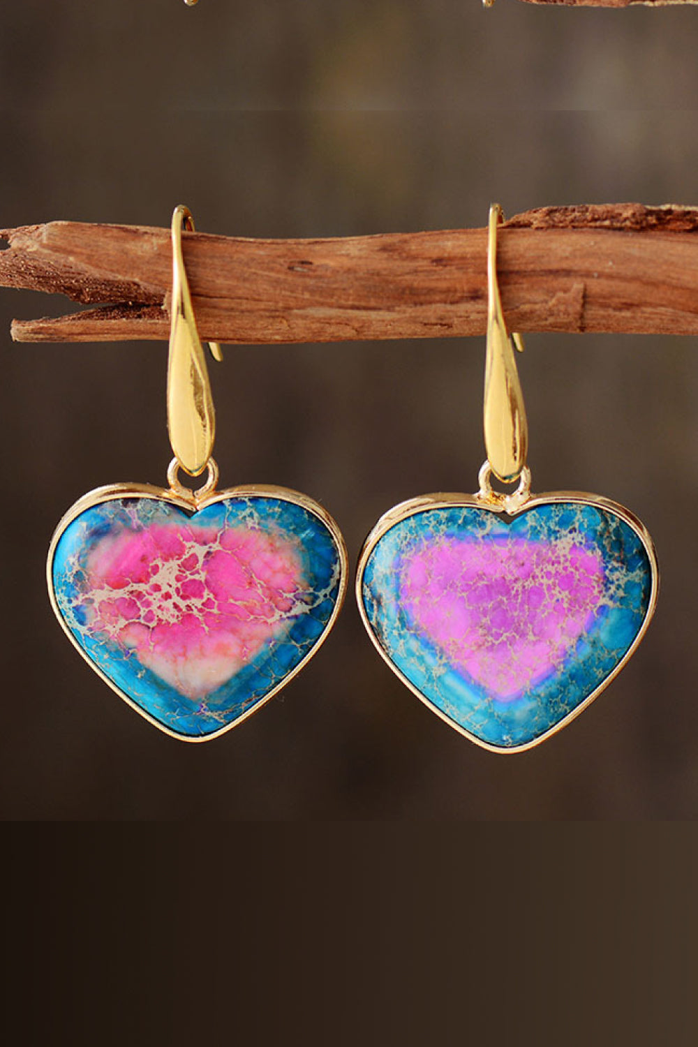 Natural Stone Heart Drop Earrings BLUE ZONE PLANET