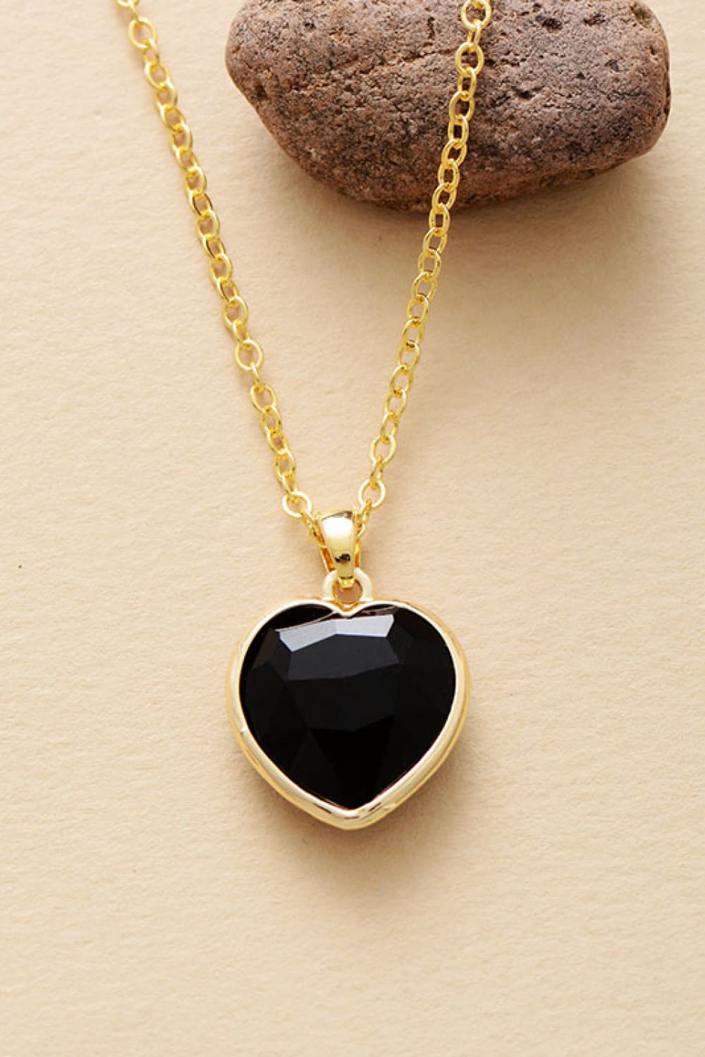 Natural Stone Heart Pendant Necklace-NECKLACES-[Adult]-[Female]-Black-One Size-2022 Online Blue Zone Planet