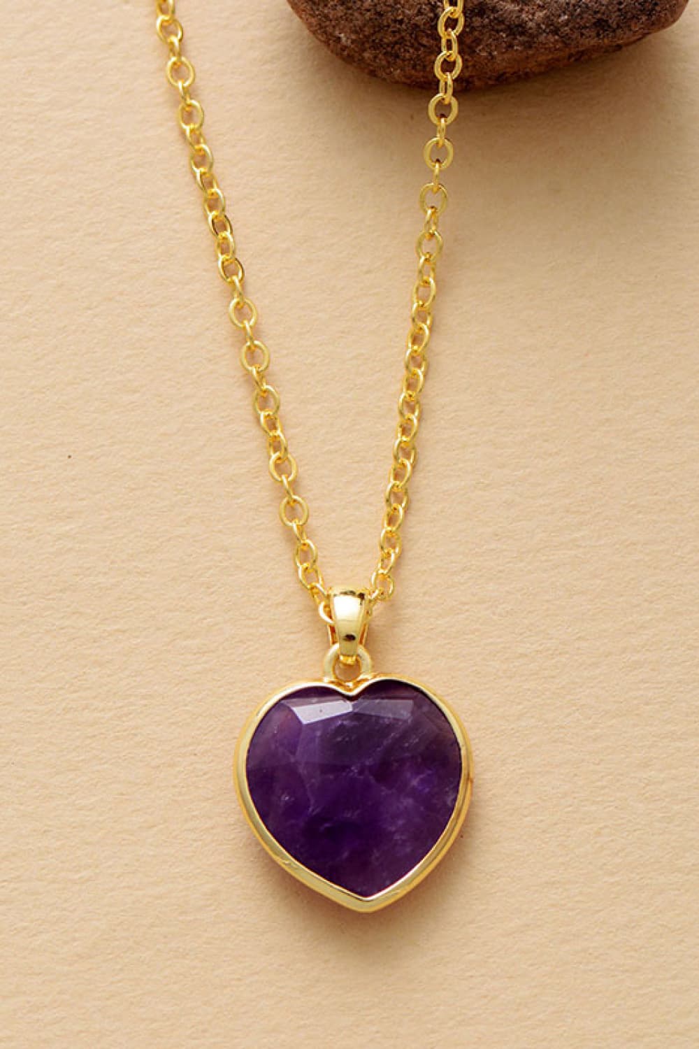 Natural Stone Heart Pendant Necklace-NECKLACES-[Adult]-[Female]-Violet-One Size-2022 Online Blue Zone Planet
