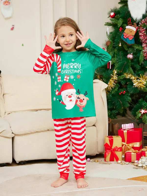 New Cartoon Santa Letter Printed Parent-Child Christmas Pajamas Home Clothes Set (Children’s Style) kakaclo