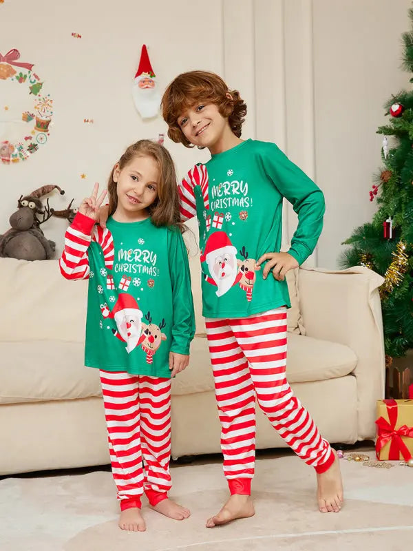 New Cartoon Santa Letter Printed Parent-Child Christmas Pajamas Home Clothes Set (Children’s Style) kakaclo