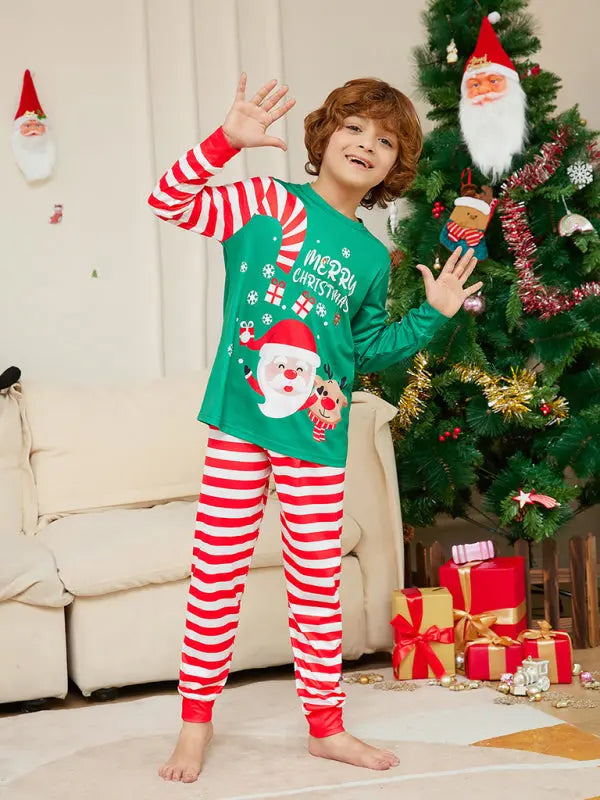 New Cartoon Santa Letter Printed Parent-Child Christmas Pajamas Home Clothes Set (Children’s Style) kakaclo