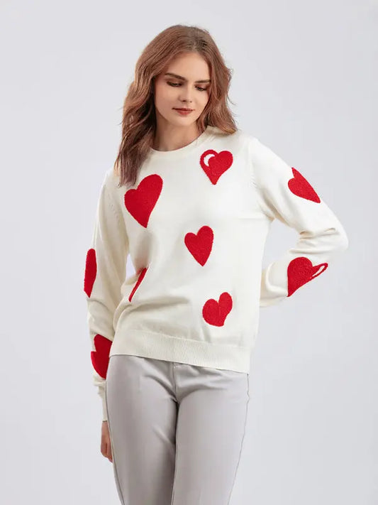New Christmas and Valentine's Day Love Flocked Pullover Soft Waxy Round Neck Sweater kakaclo