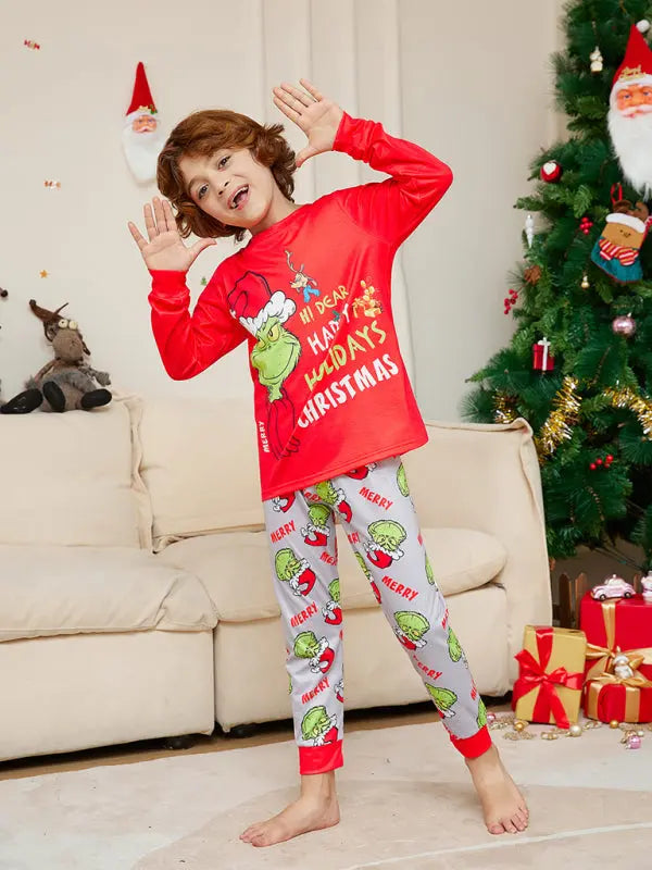 New Christmas new style monster letter print parent-child holiday home wear pajamas set kakaclo