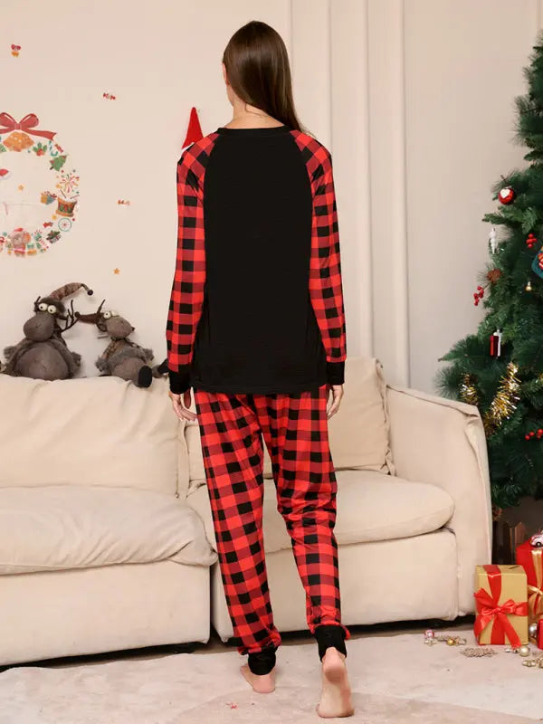 New Christmas solid color plaid print parent-child home wear pajamas set kakaclo