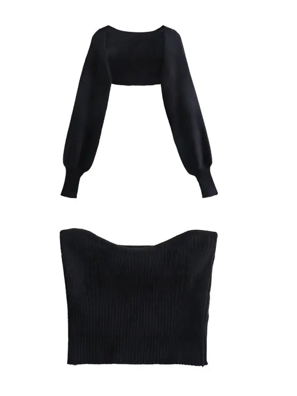 New Knitted Sleeves + Sexy Slim Tube Top Two-piece Set kakaclo
