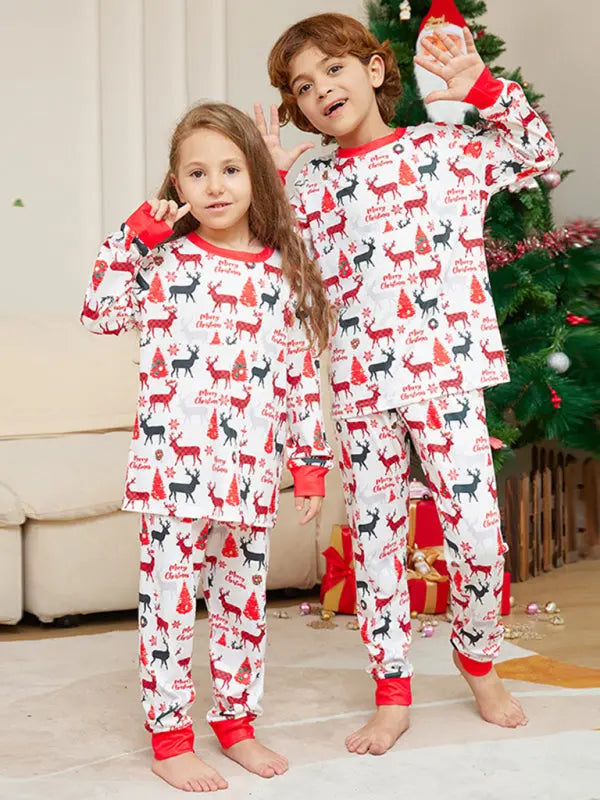 New cartoon full flower deer print parent-child Christmas pajamas home wear long-sleeved set kakaclo