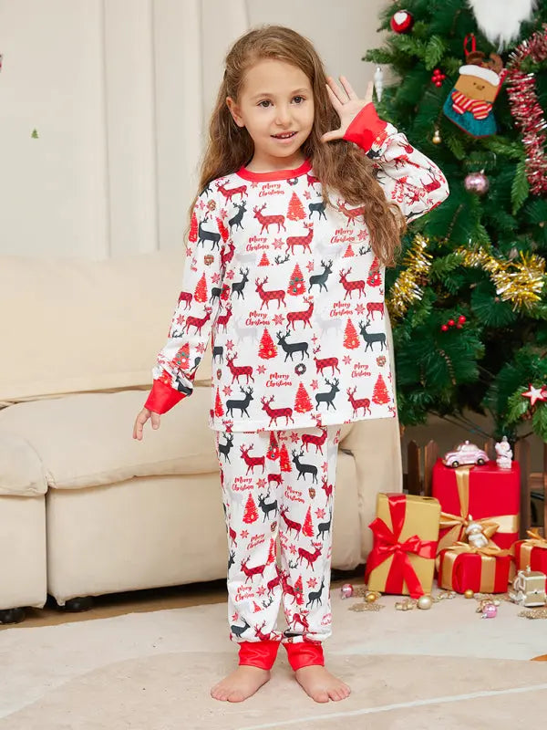 New cartoon full flower deer print parent-child Christmas pajamas home wear long-sleeved set kakaclo