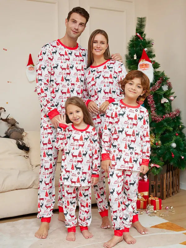 New cartoon full flower deer print parent-child Christmas pajamas home wear long-sleeved set kakaclo