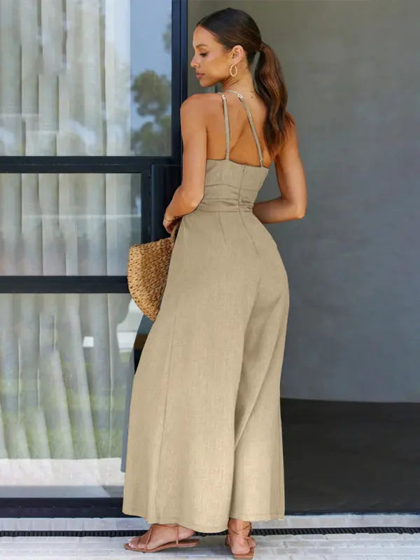 New casual, comfortable and refreshing sleeveless waistless backless loose wide-leg jumpsuit BLUE ZONE PLANET