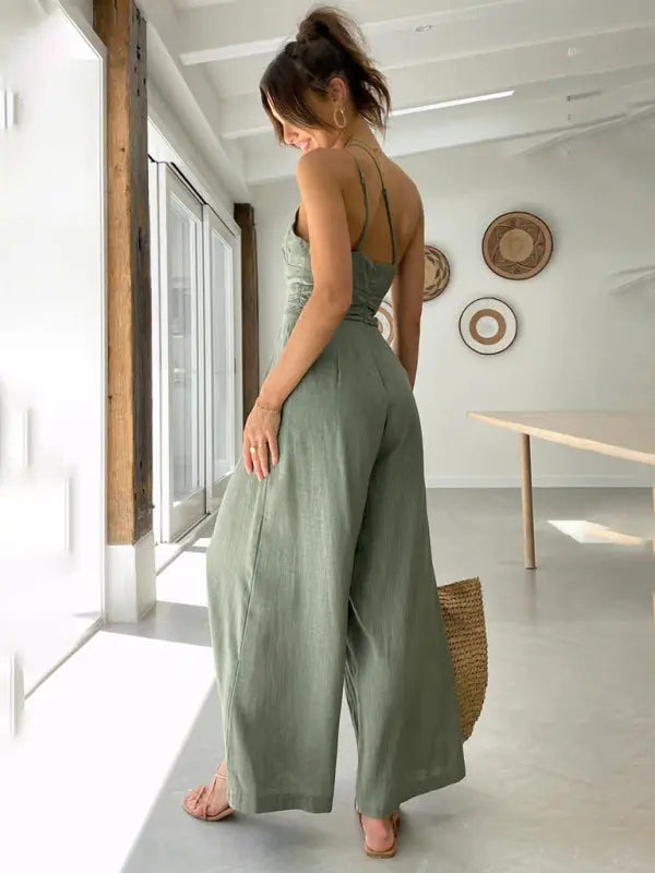 New casual, comfortable and refreshing sleeveless waistless backless loose wide-leg jumpsuit BLUE ZONE PLANET
