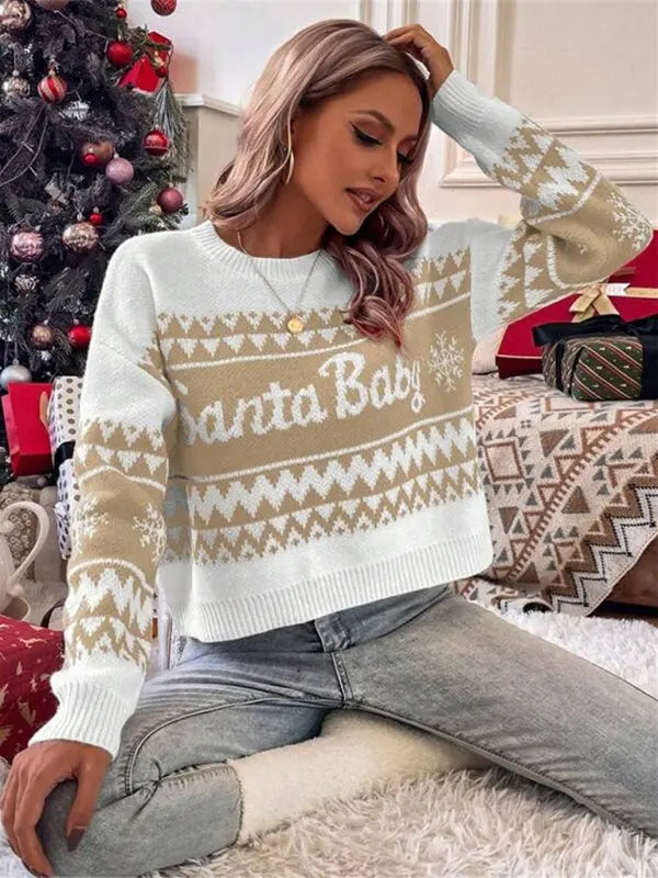 New loose, simple and versatile round neck knitted pullover Christmas sweater kakaclo