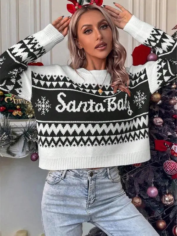 New loose, simple and versatile round neck knitted pullover Christmas sweater kakaclo