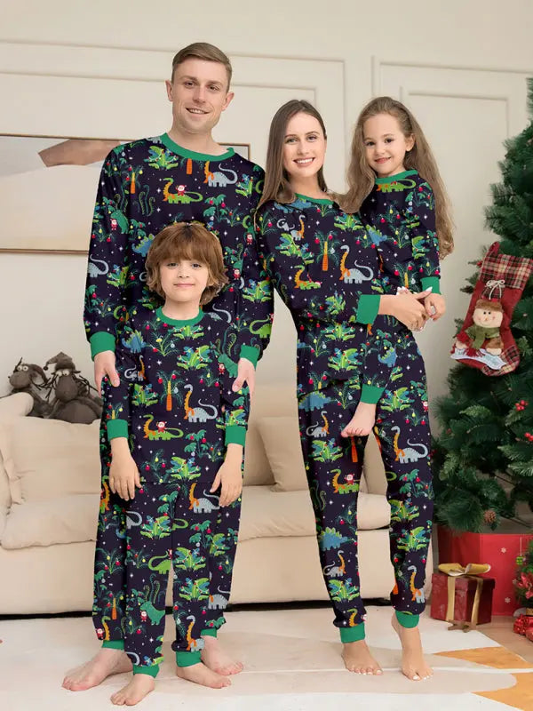 New printed family boys and girls dinosaur Christmas parent-child pajamas home clothes kakaclo