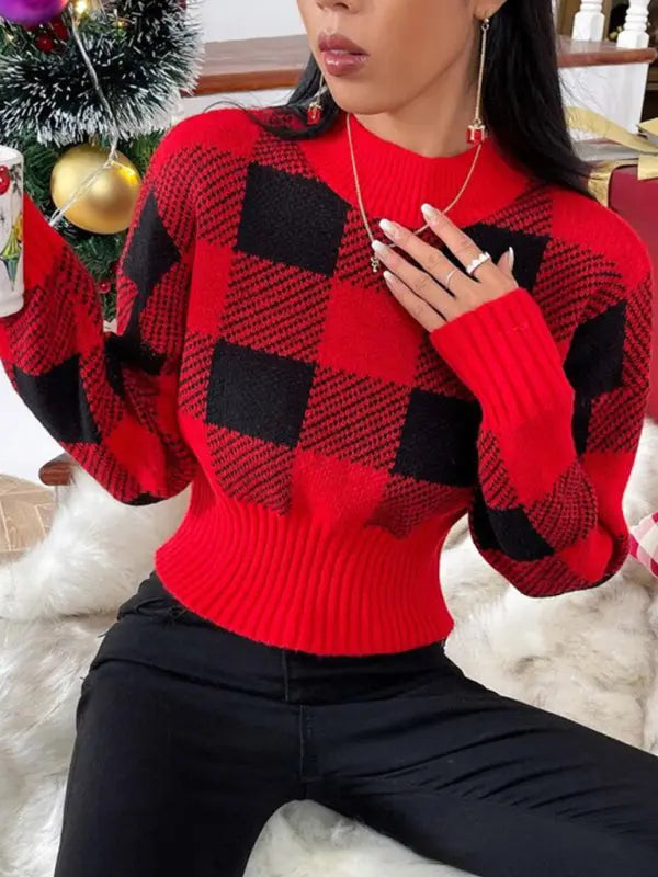 New round neck loose jacquard plaid New Year and Christmas knitted sweater kakaclo