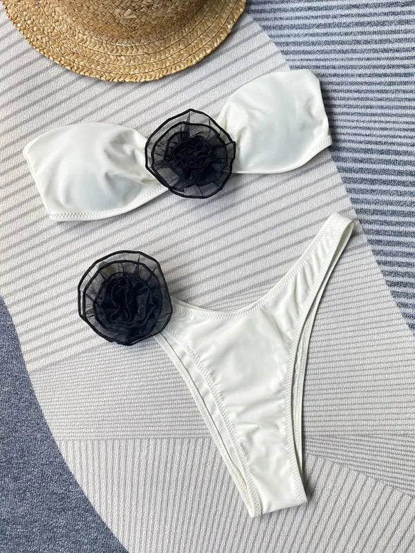 New tube top sexy three-dimensional flower split women's swimsuit bikini BLUE ZONE PLANET