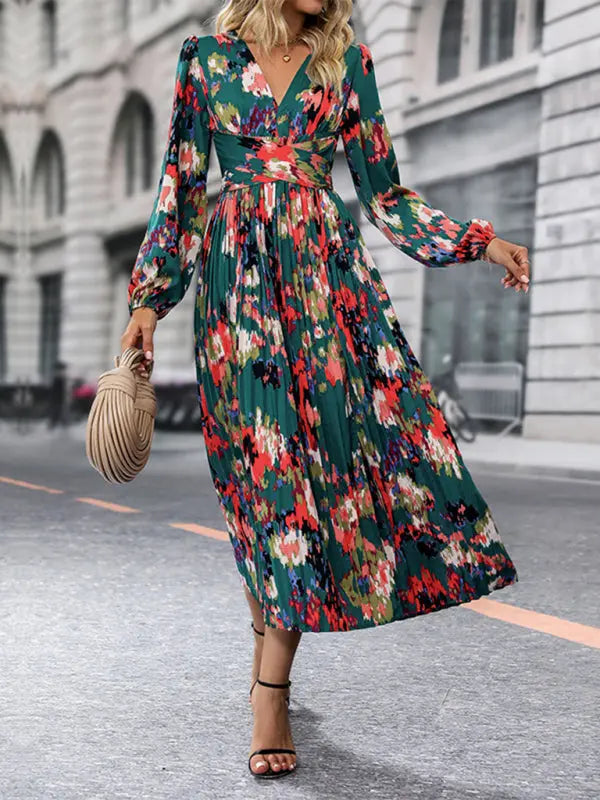 New women's printed long-sleeved high-end dress kakaclo