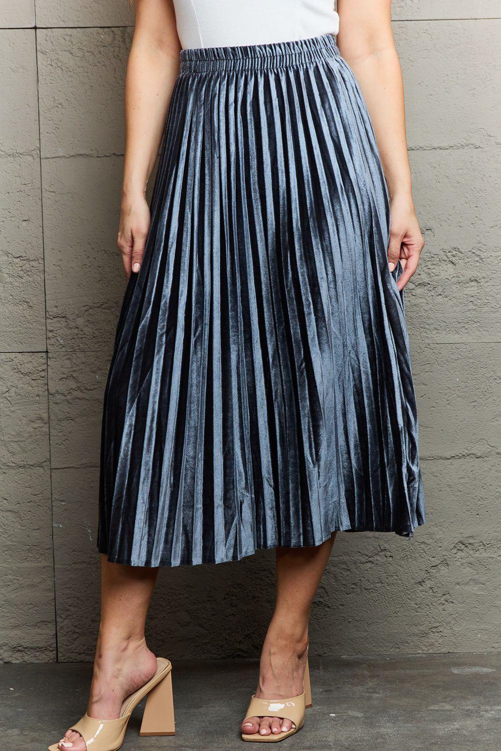 Ninexis Accordion Pleated Flowy Midi Skirt BLUE ZONE PLANET