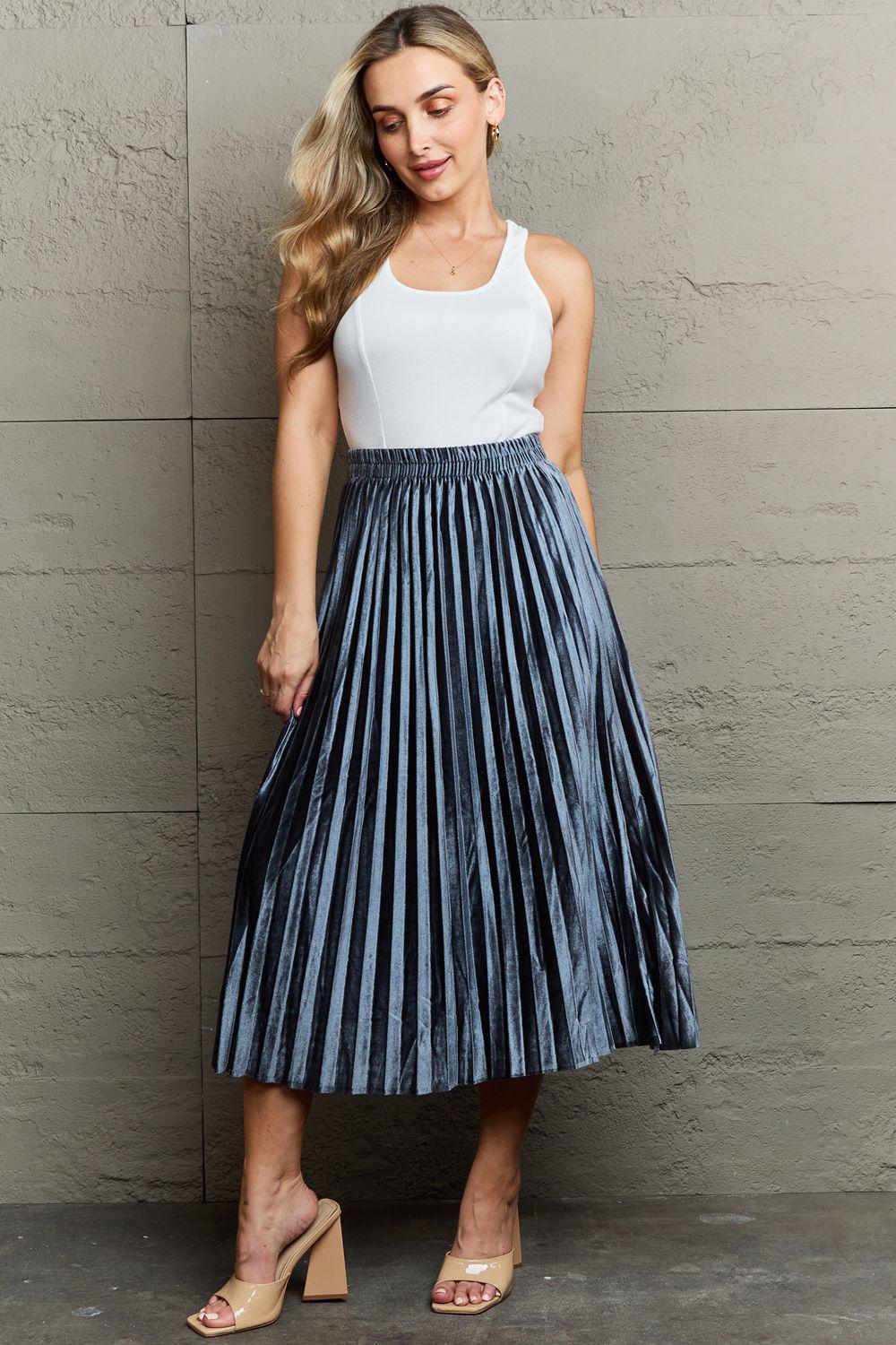 Ninexis Accordion Pleated Flowy Midi Skirt BLUE ZONE PLANET