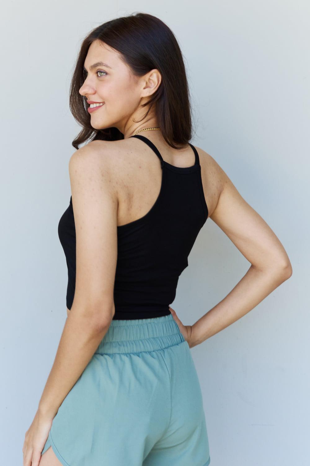 Ninexis Everyday Staple Soft Modal Short Strap Ribbed Tank Top in Black BLUE ZONE PLANET
