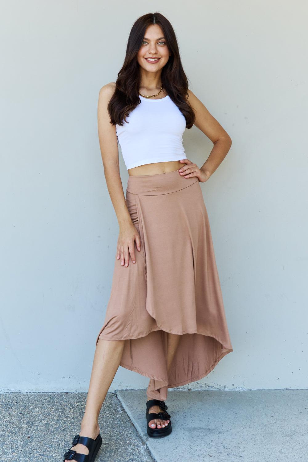 Ninexis First Choice High Waisted Flare Maxi Skirt in Camel BLUE ZONE PLANET