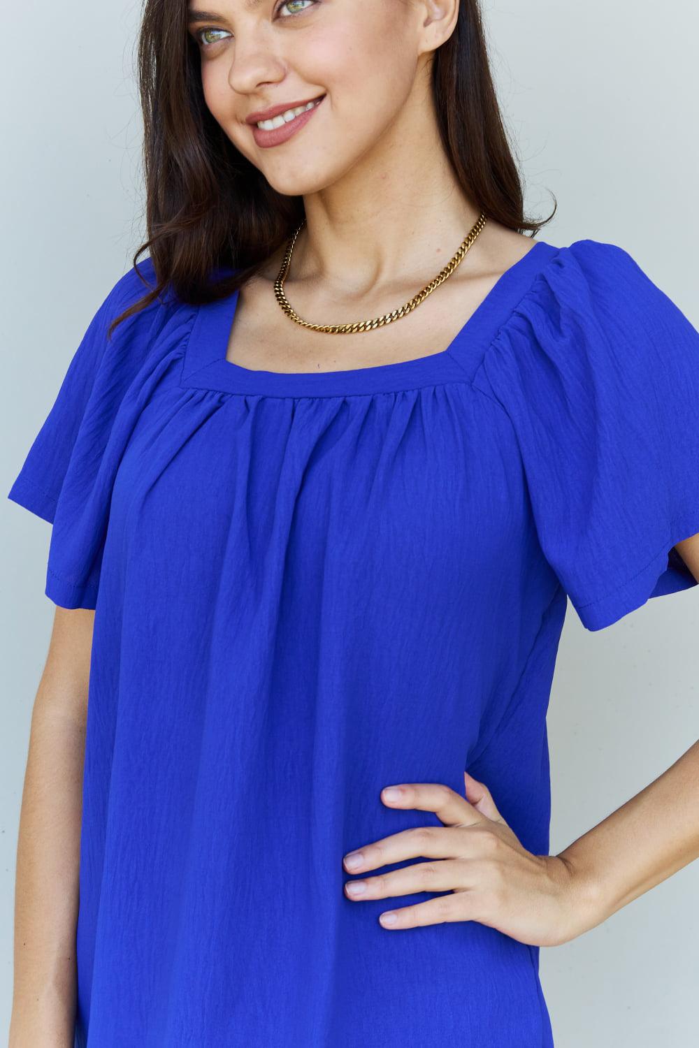 Ninexis Keep Me Close Square Neck Short Sleeve Blouse in Royal BLUE ZONE PLANET