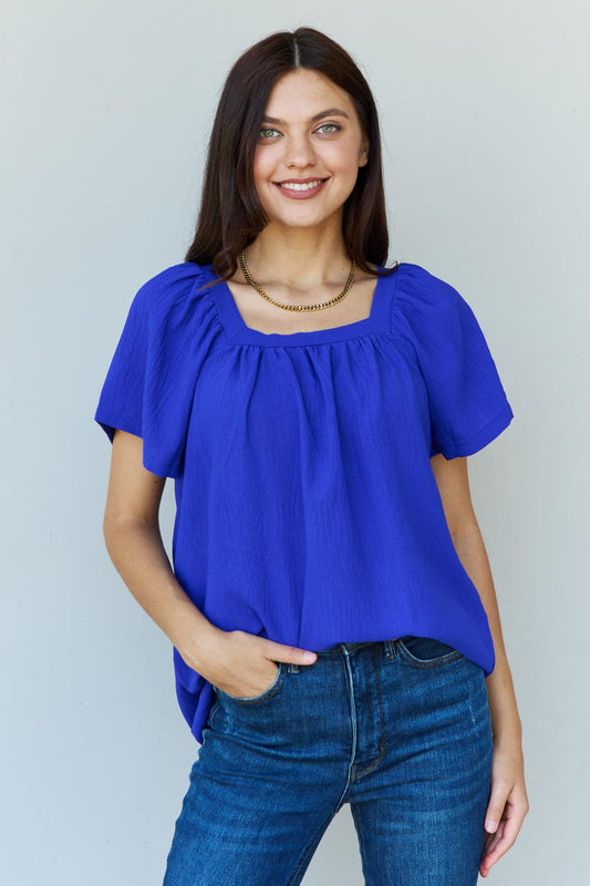 Ninexis Keep Me Close Square Neck Short Sleeve Blouse in Royal BLUE ZONE PLANET