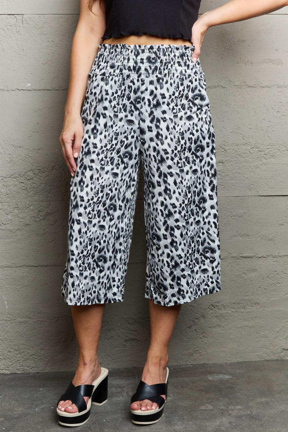Ninexis Leopard High Waist Flowy Wide Leg Pants with Pockets BLUE ZONE PLANET