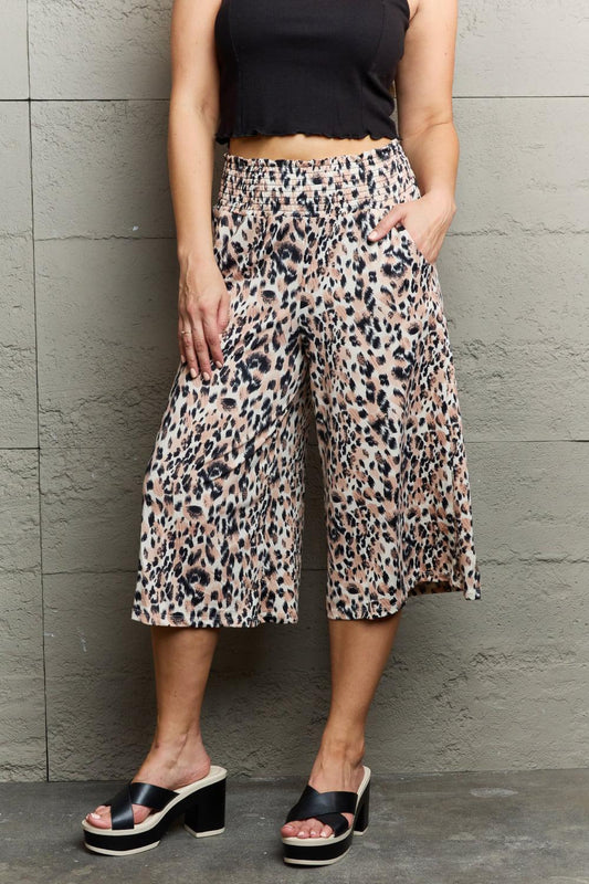 Ninexis Leopard High Waist Flowy Wide Leg Pants with Pockets BLUE ZONE PLANET