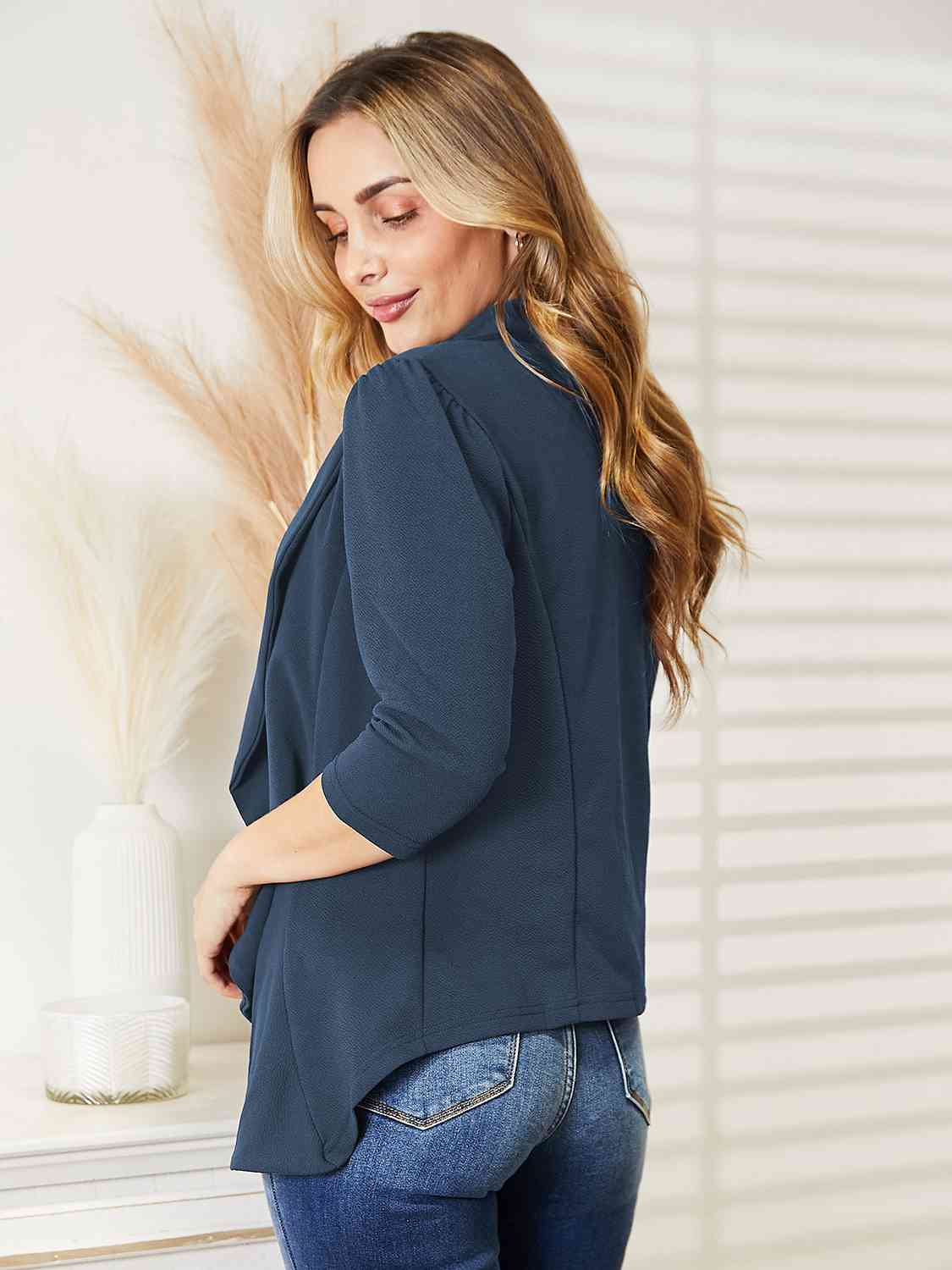 Ninexis Open Front 3/4 Sleeve Full Size Cardigan BLUE ZONE PLANET