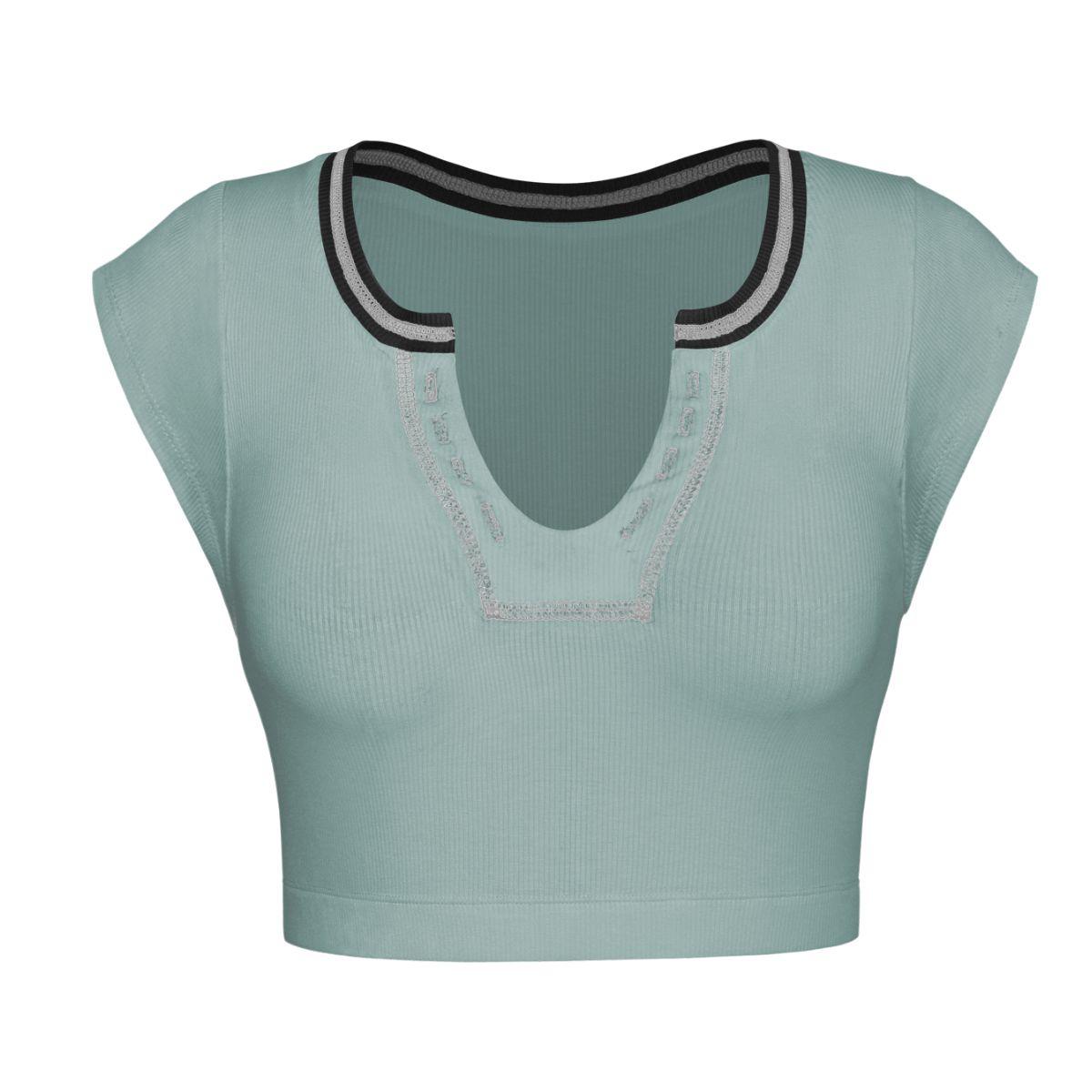 Notched Neck Cap Sleeve Cropped Tee BLUE ZONE PLANET