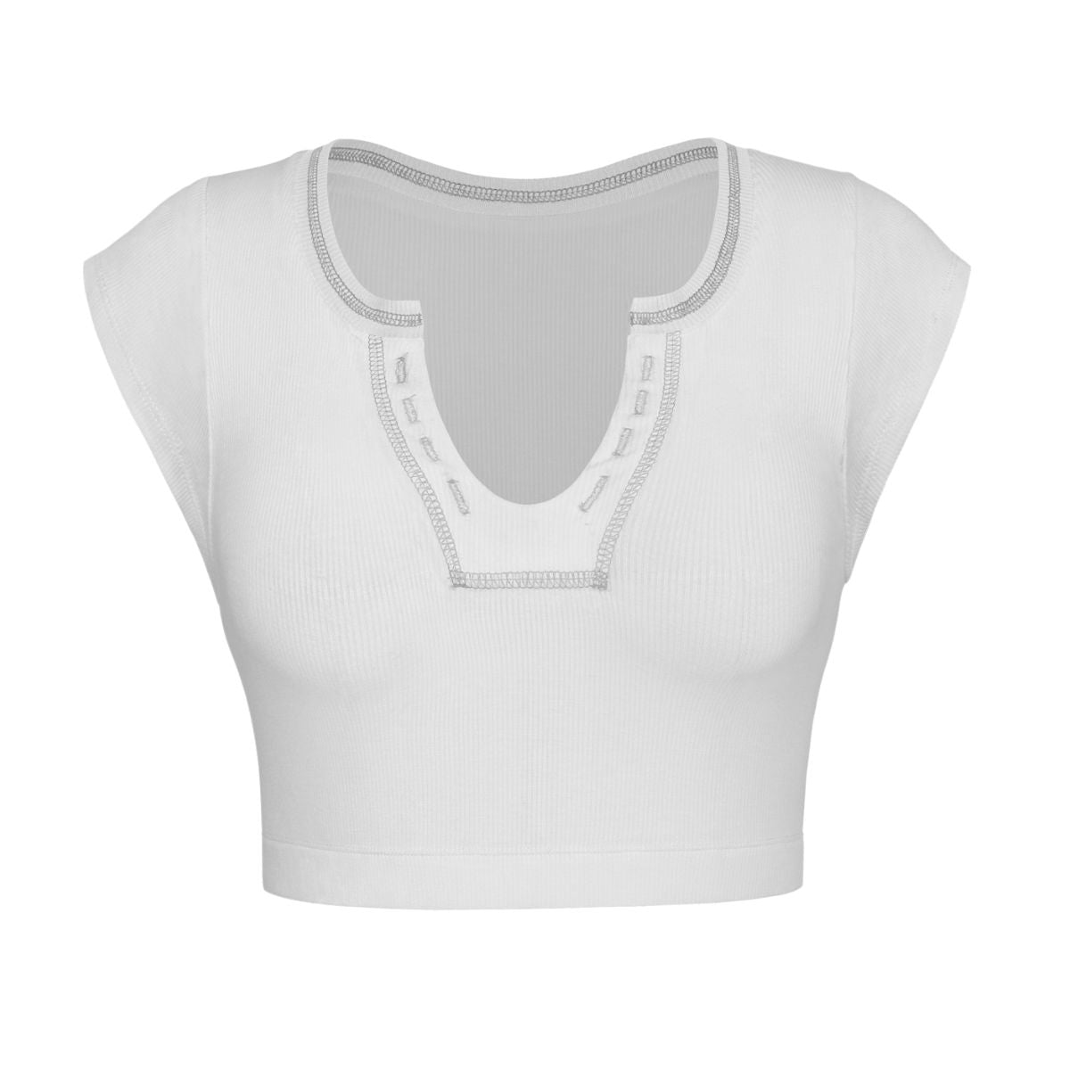 Notched Neck Cap Sleeve Cropped Tee BLUE ZONE PLANET