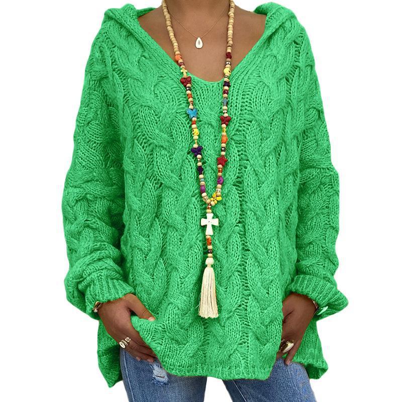 Women's loose hooded pullover long-sleeved sweater-[Adult]-[Female]-Green-S-2022 Online Blue Zone Planet