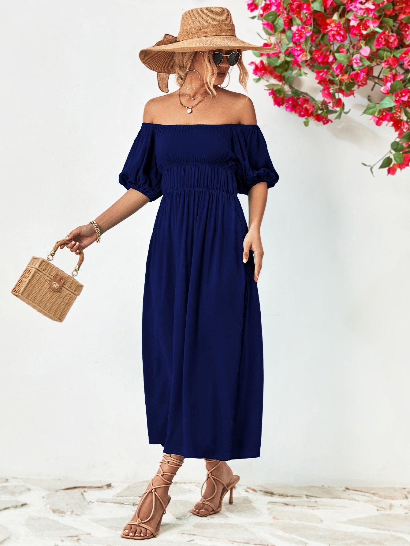 Off-Shoulder Balloon Sleeve Midi Dress BLUE ZONE PLANET