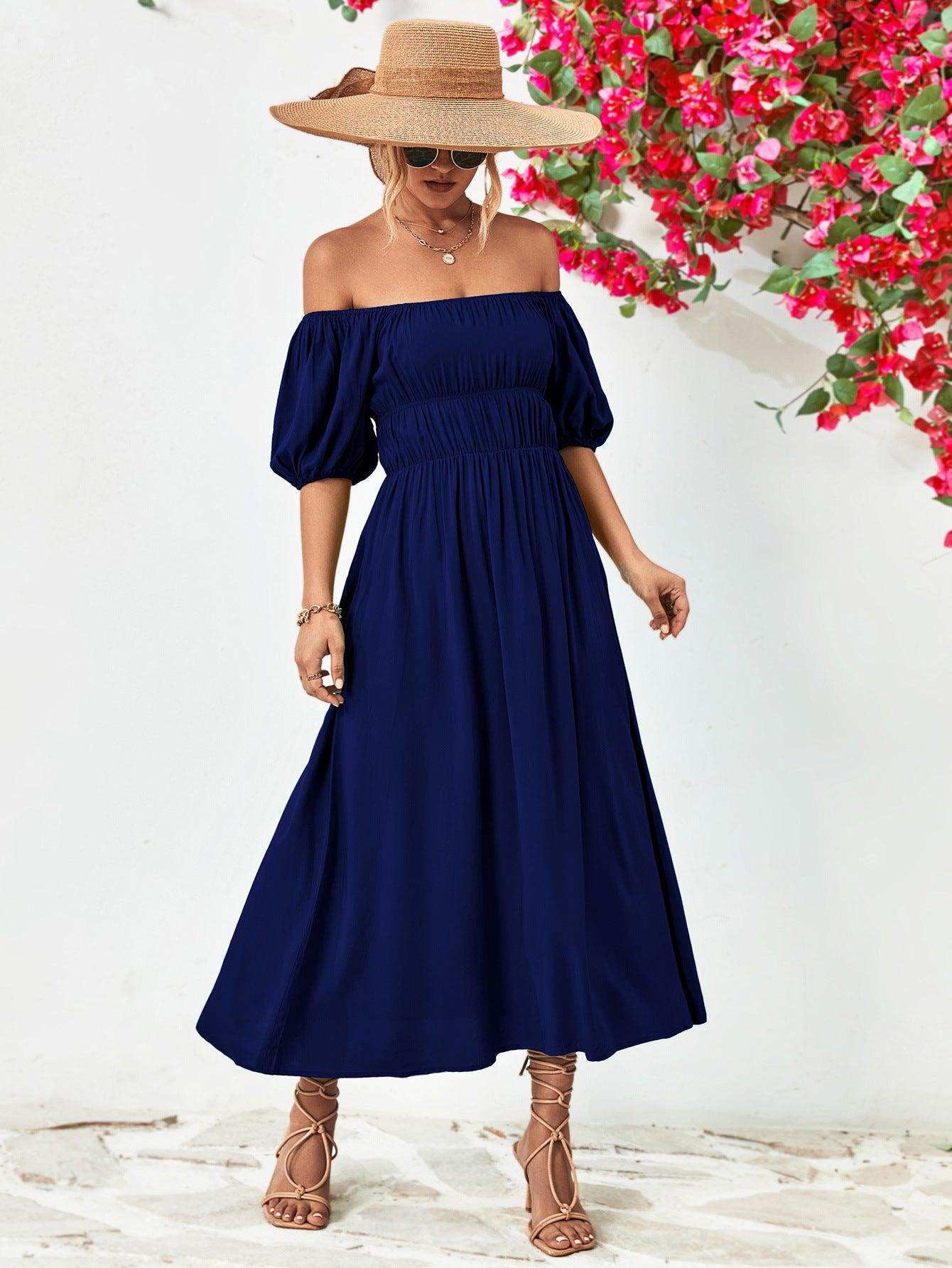 Off-Shoulder Balloon Sleeve Midi Dress BLUE ZONE PLANET