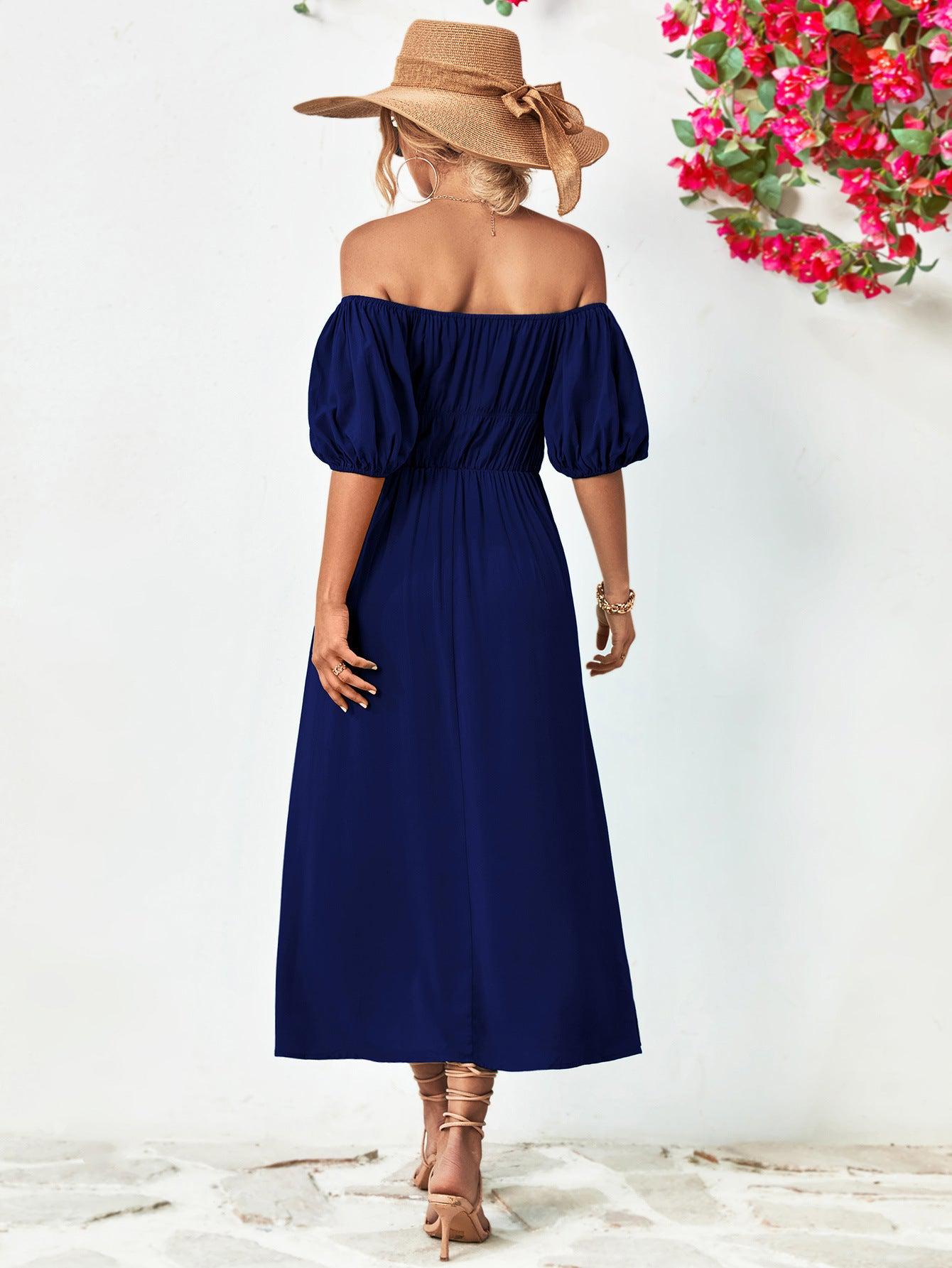 Off-Shoulder Balloon Sleeve Midi Dress BLUE ZONE PLANET