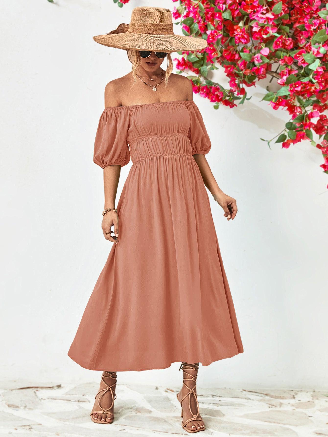 Off-Shoulder Balloon Sleeve Midi Dress BLUE ZONE PLANET