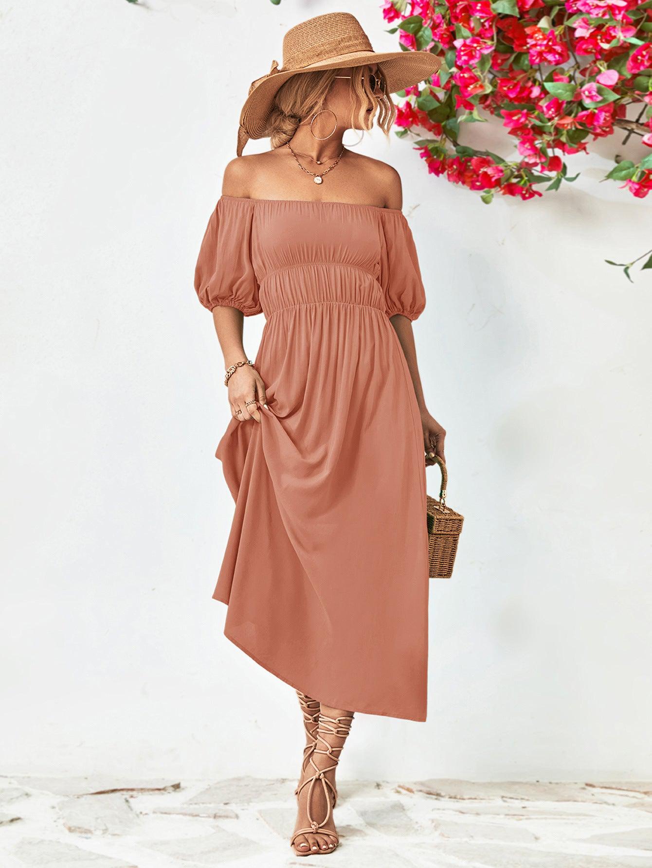 Off-Shoulder Balloon Sleeve Midi Dress BLUE ZONE PLANET