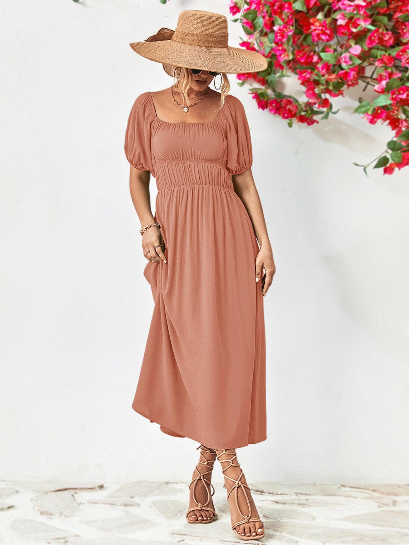 Off-Shoulder Balloon Sleeve Midi Dress BLUE ZONE PLANET