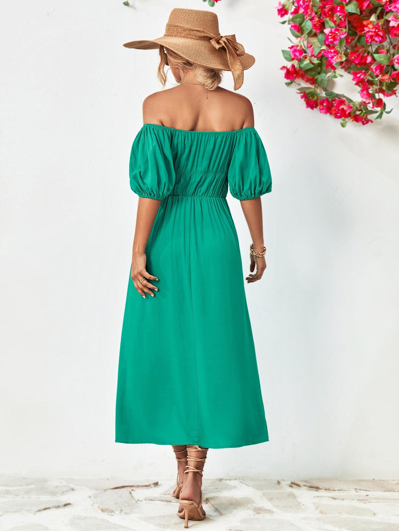 Off-Shoulder Balloon Sleeve Midi Dress BLUE ZONE PLANET